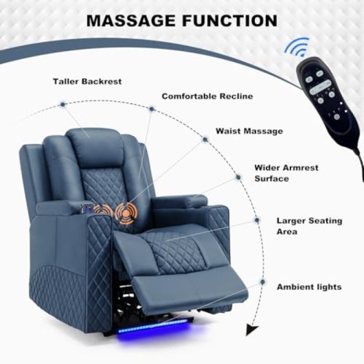 Poltrona relax elétrica GTPLAYER EU-CH7137-BL-AB LED massagem couro sintético