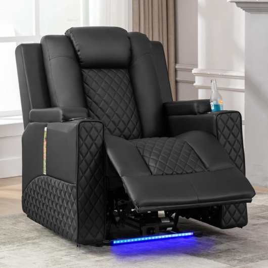 Sillón Para Tv Relax Con Función Reclinable Y Led, Sillón Ajustable Eléctrico Hasta 150kg Con Masaje Para Salón Dormitorio Home Cinema - Negro