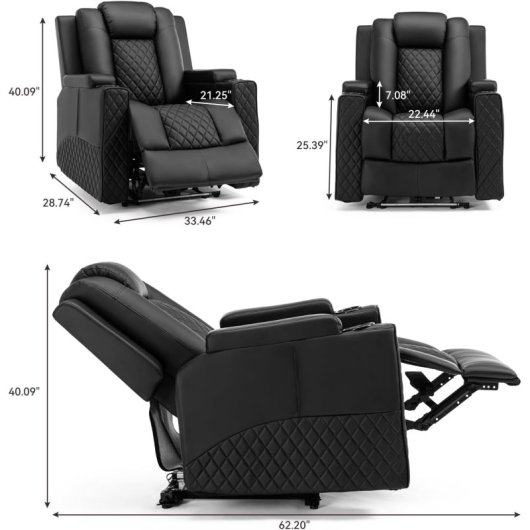Sillón Para Tv Relax Con Función Reclinable Y Led, Sillón Ajustable Eléctrico Hasta 150kg Con Masaje Para Salón Dormitorio Home Cinema - Negro