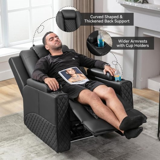 Sillón Para Tv Relax Con Función Reclinable Y Led, Sillón Ajustable Eléctrico Hasta 150kg Con Masaje Para Salón Dormitorio Home Cinema - Negro