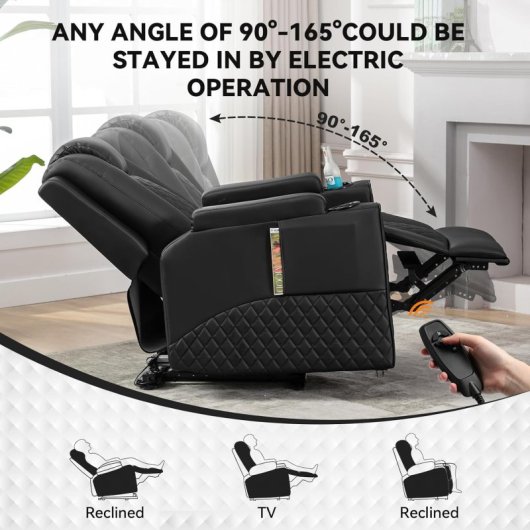 Sillón Para Tv Relax Con Función Reclinable Y Led, Sillón Ajustable Eléctrico Hasta 150kg Con Masaje Para Salón Dormitorio Home Cinema - Negro