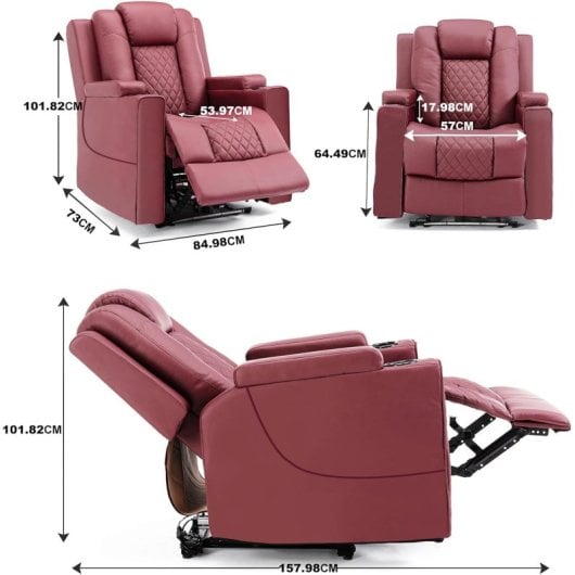Sillón Para Tv Relax Con Función Reclinable Y Led, Sillón Ajustable Eléctrico Hasta 150kg Con Masaje Para Salón Dormitorio Home Cinema - Rojo