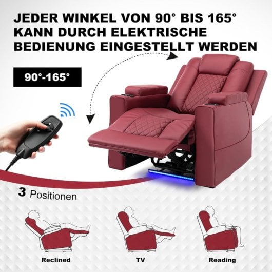 Sillón Para Tv Relax Con Función Reclinable Y Led, Sillón Ajustable Eléctrico Hasta 150kg Con Masaje Para Salón Dormitorio Home Cinema - Rojo
