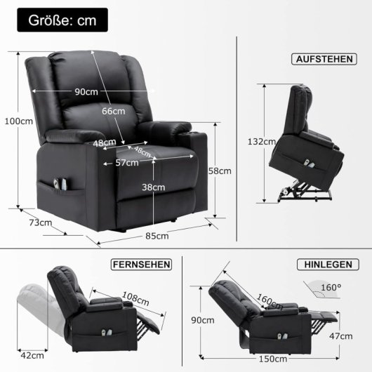 Sillón Relax Eléctrico Con Asistencia De Elevación, Sillón Para Tv Con Masaje Y Función Reclinable, Sillón Powerlift Para Personas Mayores - Negro