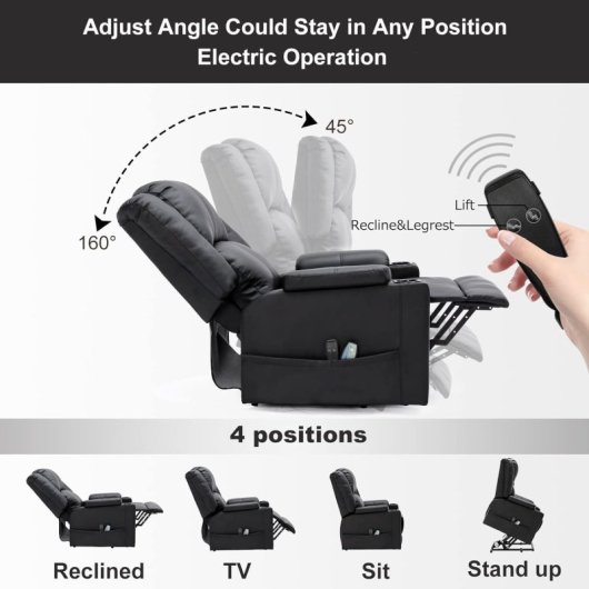 Sillón Relax Eléctrico Con Asistencia De Elevación, Sillón Para Tv Con Masaje Y Función Reclinable, Sillón Powerlift Para Personas Mayores - Negro