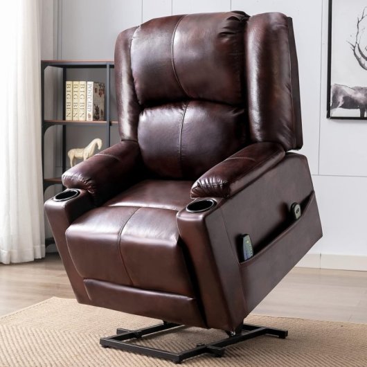 Sillón Relax Eléctrico Con Asistencia De Elevación, Sillón Para Tv Con Masaje Y Función Reclinable, Sillón Powerlift Para Personas Mayores - Marrón