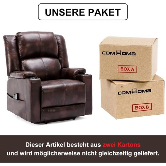 Sillón Relax Eléctrico Con Asistencia De Elevación, Sillón Para Tv Con Masaje Y Función Reclinable, Sillón Powerlift Para Personas Mayores - Marrón