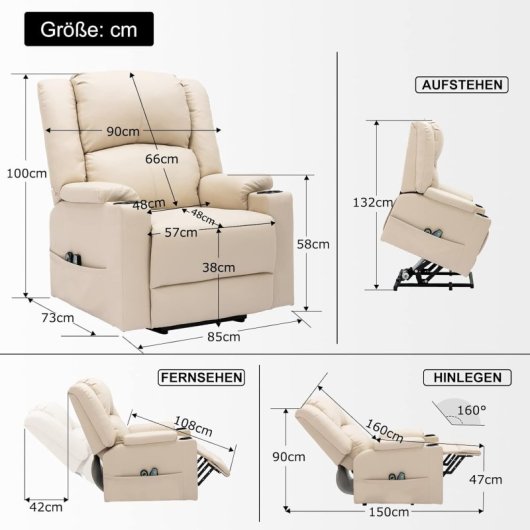 Sillón Relax Eléctrico Con Asistencia De Elevación, Sillón Para Tv Con Masaje Y Función Reclinable, Sillón Powerlift Para Personas Mayores - Beige