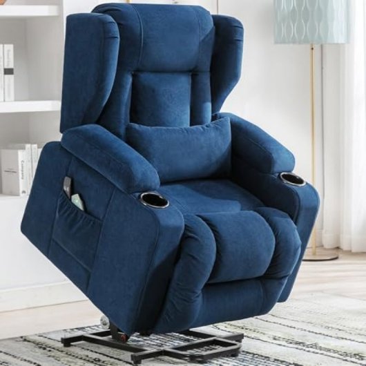 Sillón Relax Con Asistencia De Elevación Y Masaje, Superficie De Tela, Sillón Eléctrico Para Tv Con Función Reclinable - Tela Azul