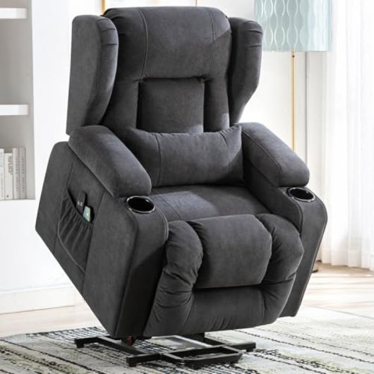 Sillón Relax Con Asistencia De Elevación Y Masaje, Superficie De Tela, Sillón Eléctrico Para Tv Con Función Reclinable - Tela Gris