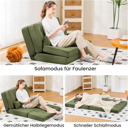 Sofá dobrável GTPLAYER 3 em 1 encosto 6 posições com almofadas verde