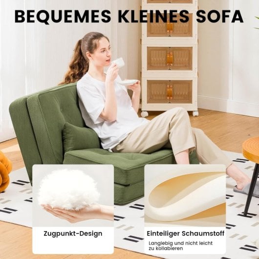 Sofá dobrável GTPLAYER 3 em 1 encosto 6 posições com almofadas verde