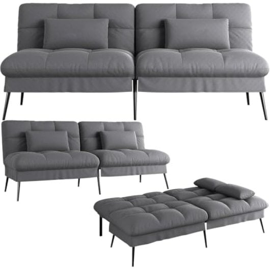 Sofá Cama Con Función De Cama, Funda Futón Abatible, Sofá Esquinero, Sofá Invitados 3 Plazas, Con Respaldo Ajustable En Tela Gris