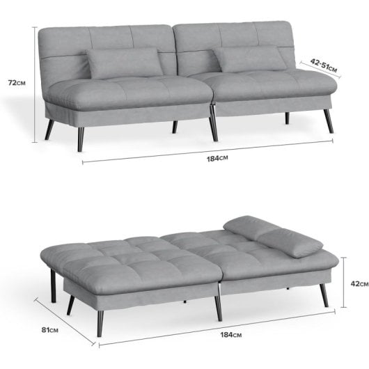 Sofá Cama Con Función De Cama, Funda Futón Abatible, Sofá Esquinero, Sofá Invitados 3 Plazas, Con Respaldo Ajustable En Tela Gris