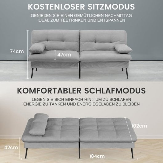 Sofá Cama Con Función De Cama, Funda Futón Abatible, Sofá Esquinero, Sofá Invitados 3 Plazas, Con Respaldo Ajustable En Tela Gris