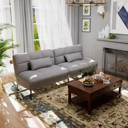 Sofá Cama Con Función De Cama, Funda Futón Abatible, Sofá Esquinero, Sofá Invitados 3 Plazas, Con Respaldo Ajustable En Tela Gris