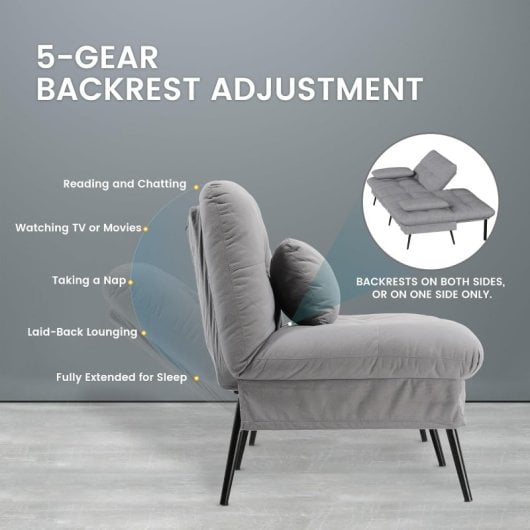 Sofá Cama Con Función De Cama, Funda Futón Abatible, Sofá Esquinero, Sofá Invitados 3 Plazas, Con Respaldo Ajustable En Tela Gris