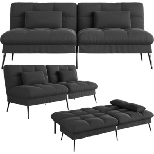 Sofá Cama Con Función De Cama, Funda Futón Plegable, Sofá Cama, Sofá Esquinero, Cama Invitados, Sofá 3 Plazas, Con Respaldo Ajustable En Tela - Negro