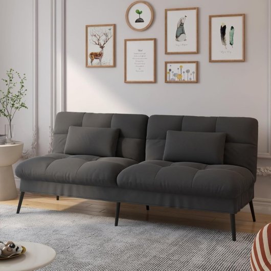 Sofá Cama Con Función De Cama, Funda Futón Plegable, Sofá Cama, Sofá Esquinero, Cama Invitados, Sofá 3 Plazas, Con Respaldo Ajustable En Tela - Negro