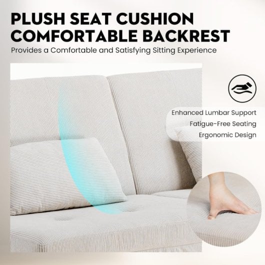 Sofá-cama GTPLAYER 3 lugares encosto ajustável veludo bege