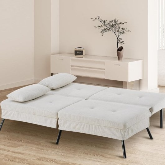 Sofá-cama GTPLAYER 3 lugares encosto ajustável veludo bege