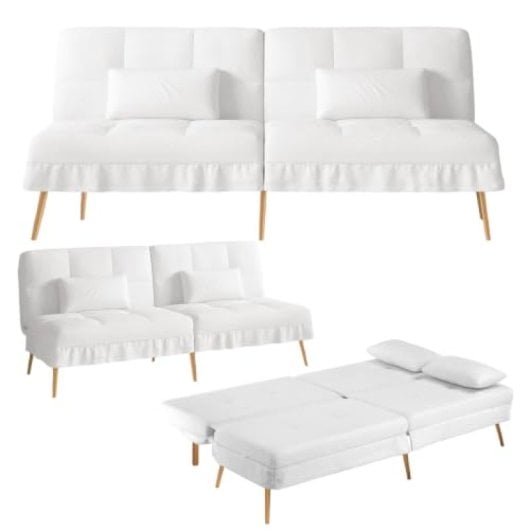 Sofá-cama GTPLAYER 3 lugares encosto ajustável tecido Teddy branco