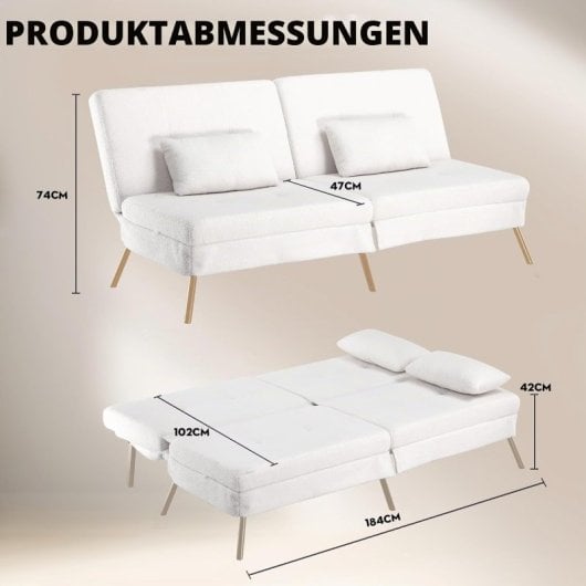 Sofá-cama GTPLAYER 3 lugares encosto ajustável tecido Teddy branco