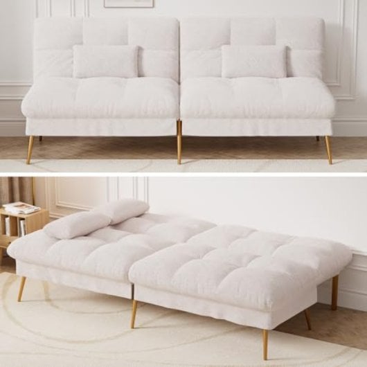 Sofá-cama GTPLAYER 3 lugares encosto ajustável tecido Teddy branco