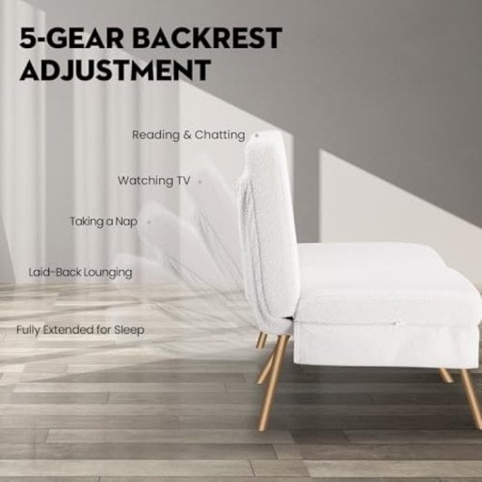 Sofá-cama GTPLAYER 3 lugares encosto ajustável tecido Teddy branco