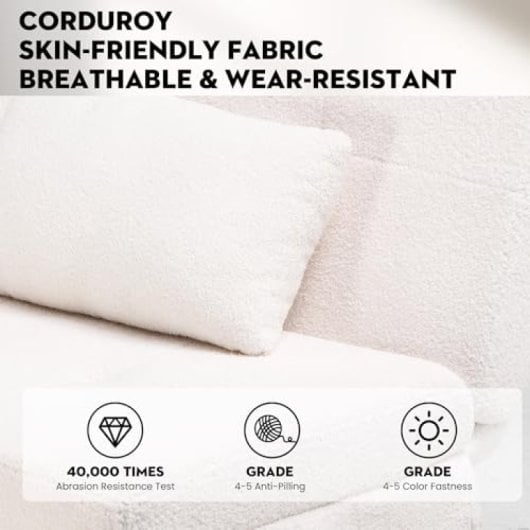 Sofá-cama GTPLAYER 3 lugares encosto ajustável tecido Teddy branco