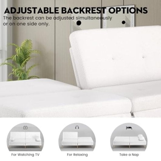 Sofá-cama GTPLAYER 3 lugares encosto ajustável tecido Teddy branco