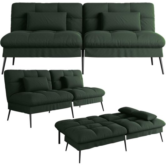 Sofá Cama Con Función De Cama, Funda Futón Plegable, Sofá Cama, Sofá Esquinero, Cama Invitados, Sofá 3 Plazas, Con Respaldo Ajustable En Tela - Verde