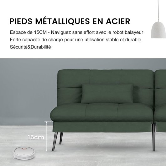 Sofá Cama Con Función De Cama, Funda Futón Plegable, Sofá Cama, Sofá Esquinero, Cama Invitados, Sofá 3 Plazas, Con Respaldo Ajustable En Tela - Verde