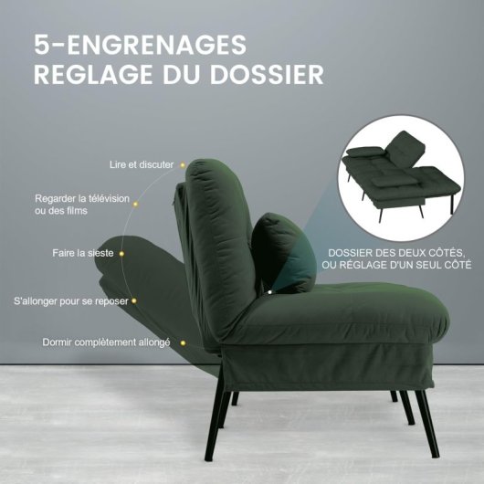 Sofá Cama Con Función De Cama, Funda Futón Plegable, Sofá Cama, Sofá Esquinero, Cama Invitados, Sofá 3 Plazas, Con Respaldo Ajustable En Tela - Verde