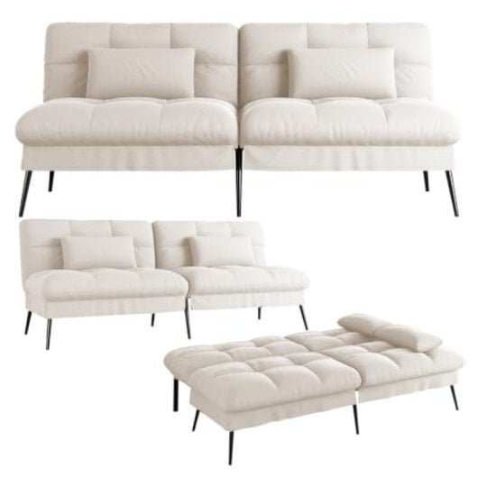 Schlafsofa GTPLAYER 3-Sitzer verstellbare Rückenlehne Stoff Beige