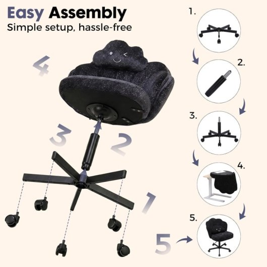 Silla De Maquillaje Con Ruedas En Forma De Flor, Silla De Escritorio Con Doble Respaldo Y Cojín Nube, Silla Giratoria Altura Ajustable, Silla De Oficina Para Dormitorio Homeoffice, Chenille Brillante - Negro