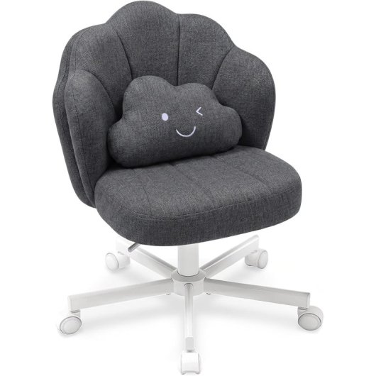 Silla De Maquillaje Con Ruedas En Forma De Flor, Silla De Escritorio Con Doble Respaldo Y Cojín Nube, Silla Giratoria Altura Ajustable, Silla De Oficina Para Dormitorio Homeoffice, Lino - Gris
