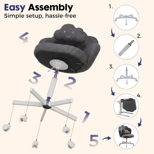 Silla De Maquillaje Con Ruedas En Forma De Flor, Silla De Escritorio Con Doble Respaldo Y Cojín Nube, Silla Giratoria Altura Ajustable, Silla De Oficina Para Dormitorio Homeoffice, Lino - Gris