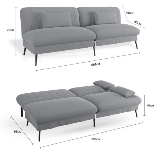 Sofá Cama Plegable Con Función De Cama - Sofá 2 En 1, Sofá Cama Multifuncional Con Gran Superficie De Descanso, Sofá Cama Ahorraespacio Para Salón, Habitación De Invitados Y Home Cinema - Gris