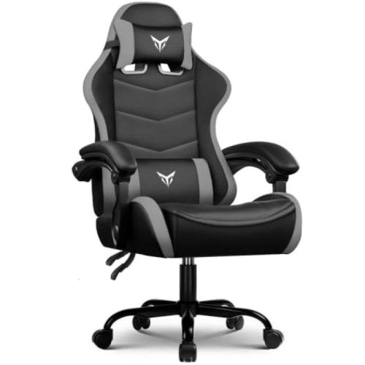 Gaming Stuhl GTPLAYER Ergonomisch Mit Lendenwirbelstutze Kopfstuetze Grau