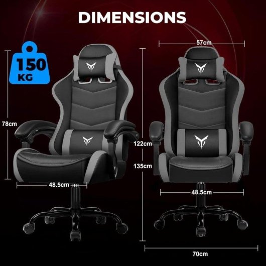 Gaming Stuhl GTPLAYER Ergonomisch Mit Lendenwirbelstutze Kopfstuetze Grau