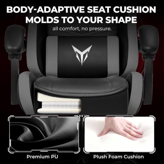 Gaming Stuhl GTPLAYER Ergonomisch Mit Lendenwirbelstutze Kopfstuetze Grau