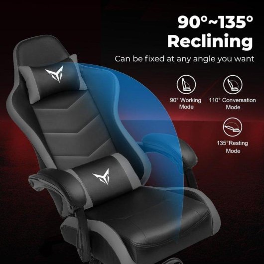Gaming Stuhl GTPLAYER Ergonomisch Mit Lendenwirbelstutze Kopfstuetze Grau