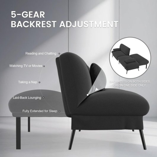 Sofá Cama Plegable Con Función De Cama - Sofá 2 En 1, Sofá Cama Multifuncional Con Gran Superficie De Descanso, Sofá Cama Ahorraespacio Para Salón, Habitación De Invitados Y Home Cinema - Negro