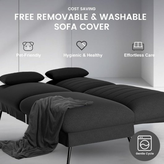 Sofá Cama Plegable Con Función De Cama - Sofá 2 En 1, Sofá Cama Multifuncional Con Gran Superficie De Descanso, Sofá Cama Ahorraespacio Para Salón, Habitación De Invitados Y Home Cinema - Negro