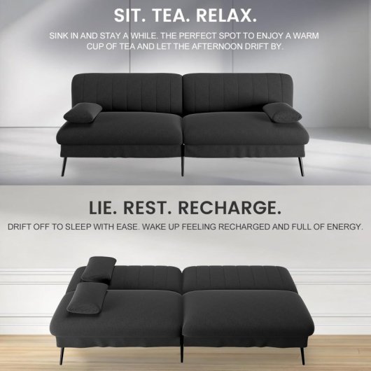 Sofá Cama Plegable Con Función De Cama - Sofá 2 En 1, Sofá Cama Multifuncional Con Gran Superficie De Descanso, Sofá Cama Ahorraespacio Para Salón, Habitación De Invitados Y Home Cinema - Negro