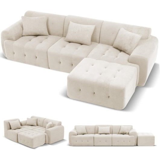 Canapé d’angle GTPLAYER Sofa Modulaire Lit 245x60x40 cm Gris Beige