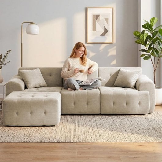 Canapé d’angle GTPLAYER Sofa Modulaire Lit 245x60x40 cm Gris Beige