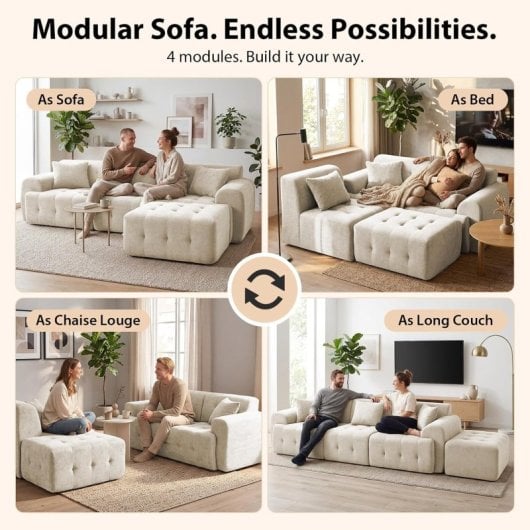 Canapé d’angle GTPLAYER Sofa Modulaire Lit 245x60x40 cm Gris Beige