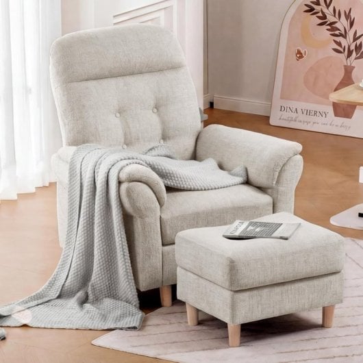 Sillón Relax Para Tv Con Función Reclinable, Sillón Reclinable Con Otomana Y 4 Respaldo Ajustable, Sillón Tapizado De Tela Individual Para Salón Dormitorio Home Cinema, Chenille - Beige